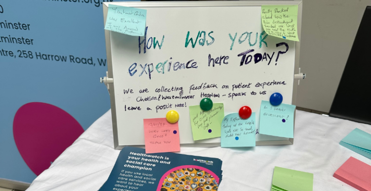 A picture of a whiteboard with post it notes of people's feedback during engagement events.